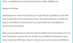 Extrait d'une lettre de motivation pour un poste, mentionnant une candidature pour un emploi et une recherche de lettre de motivation temps partiel.