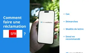 Comment faire une sfr réclamation courrier ? Un smartphone affiche le logo lettre-resiliation.com.