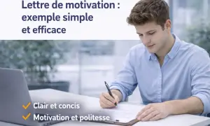 Jeune homme rédigeant une lettre de motivation simple et courte pour un emploi. Conseils : clair, concis, motivation et politesse.