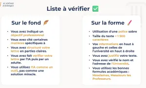 Liste de vérification pour une lettre de motivation fac de droit Parcoursup : fond et forme.