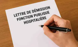 Main d'une personne tenant un stylo au-dessus d'une lettre de démission fonction publique hospitalière.