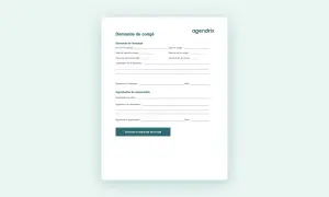 Formulaire de demande de congé pour un employé, incluant les détails du congé et l'approbation du responsable.