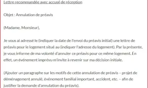 Lettre d'annulation de préavis pour un appartement. Un événement imprévu justifie ce désistement.