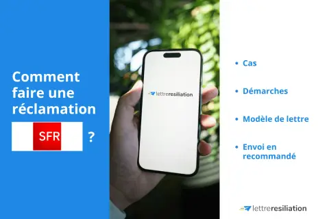 Comment faire une sfr réclamation courrier ? Un smartphone affiche le logo lettre-resiliation.com.