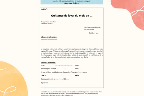 Quittance de loyer, document essentiel pour un justificatif de domicile. Ce modèle de quittance de loyer détaille le montant reçu pour le mois.