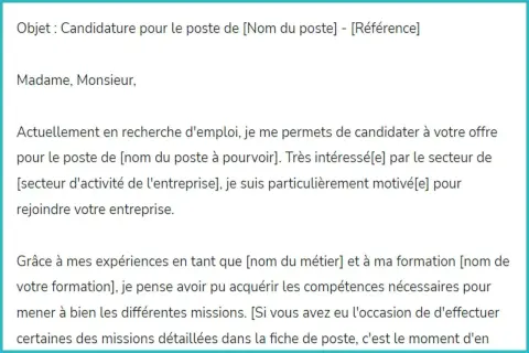 Modèle de lettre pour signaler un problème : une candidature spontanée pour un poste. Le texte est un exemple de lettre de motivation.