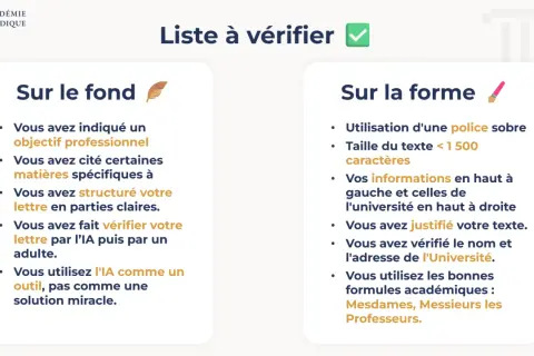 Liste de vérification pour une lettre de motivation fac de droit Parcoursup : fond et forme.