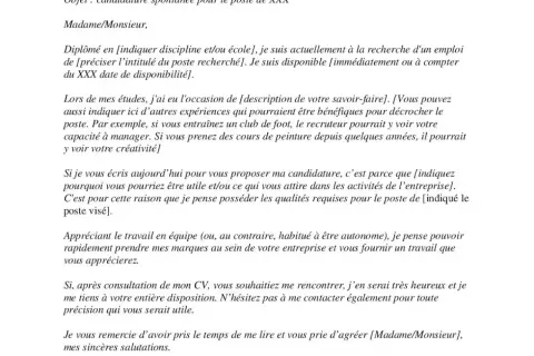 Une lettre de motivation enseignant, proposant une candidature spontanée pour un poste. Elle détaille les compétences et l'expérience du candidat.