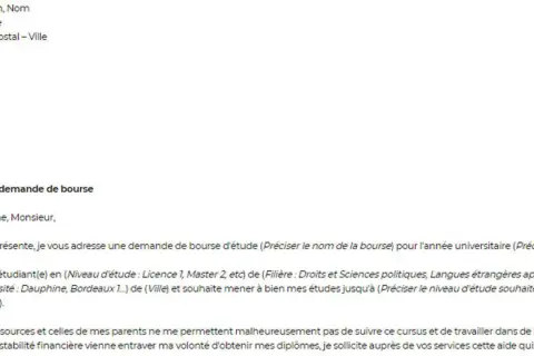 Objet : demande de bourse. Un étudiant sollicite une aide financière pour poursuivre ses études universitaires.