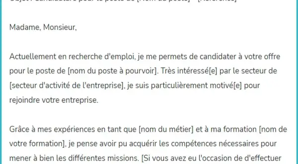 Extrait d'une lettre de motivation pour un poste, mentionnant une candidature pour un emploi et une recherche de lettre de motivation temps partiel.
