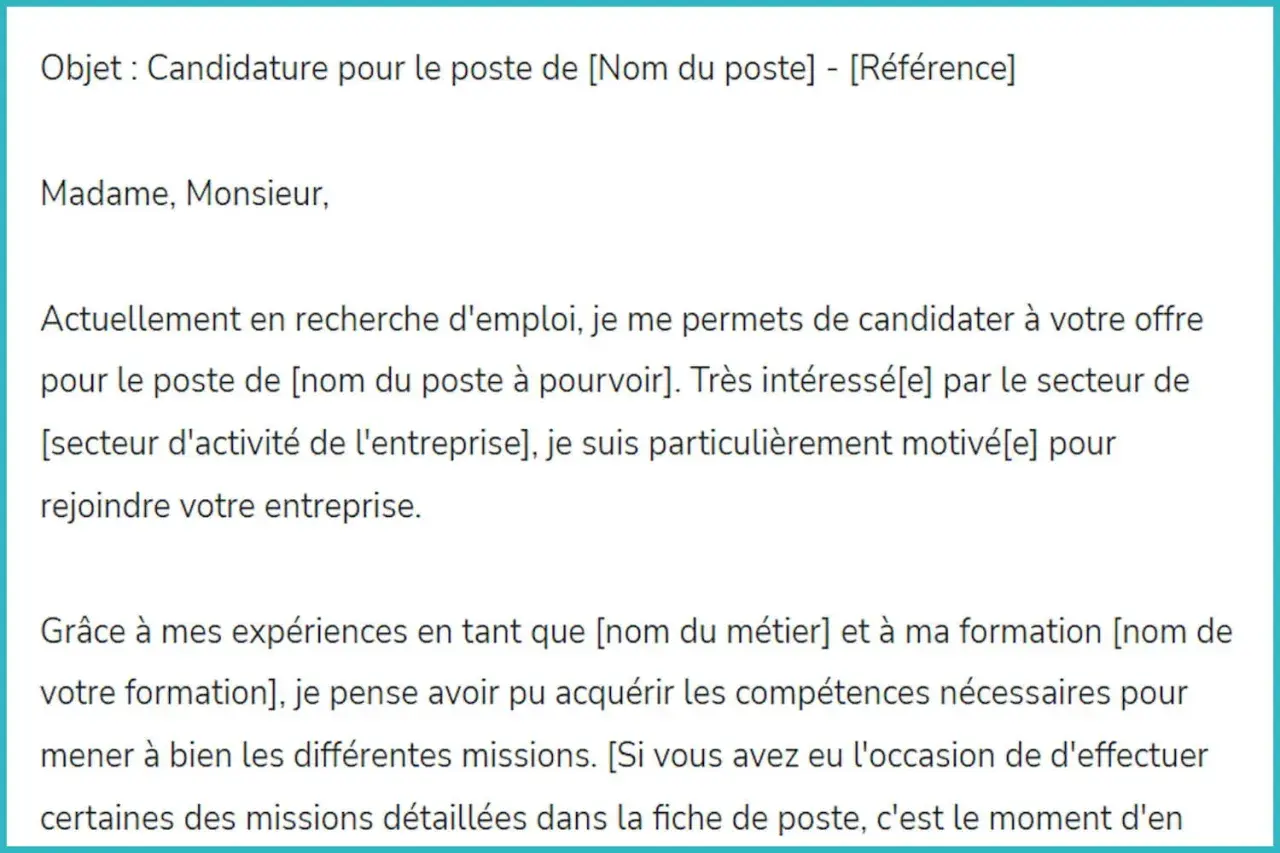 Extrait d'une lettre de motivation pour un poste, mentionnant une candidature pour un emploi et une recherche de lettre de motivation temps partiel.