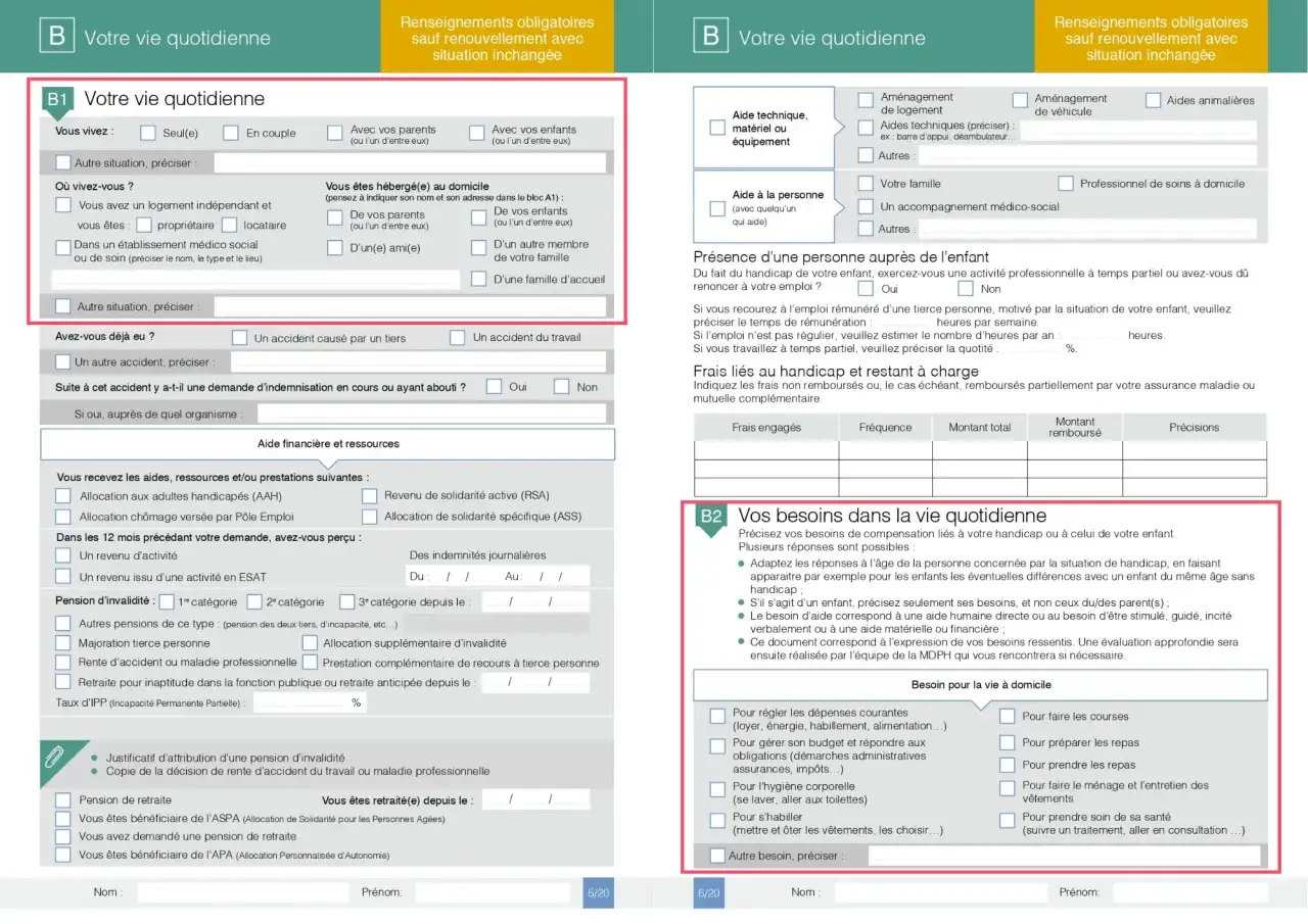 Mod&egrave;le de lettre pour demande de carte d'invalidit&eacute; : formulaire administratif pour d&eacute;clarer ses ressources et besoins.