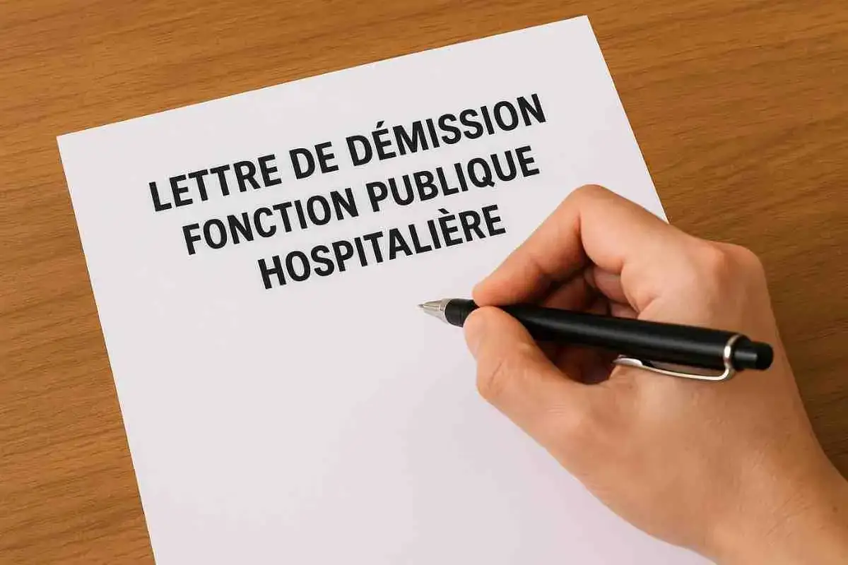 Main tenant une plume, une main s'appr&ecirc;te &agrave; signer une lettre de d&eacute;mission fonction publique hospitali&egrave;re.