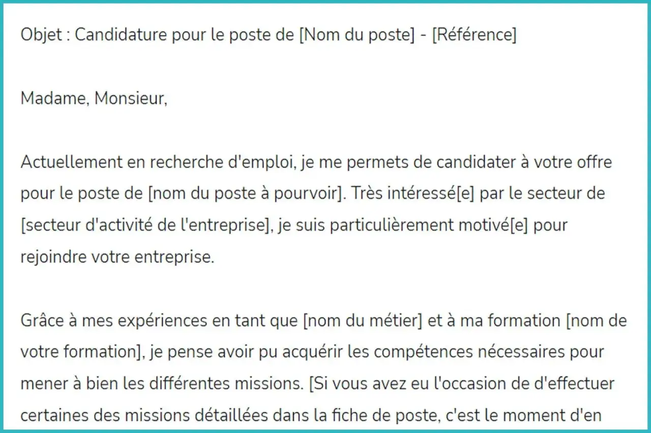 Exemple de lettre de motivation simple et courte pour un emploi. Elle exprime l'intérêt pour un poste et met en avant les compétences acquises.